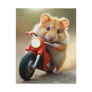 Wild Hamster Biker Jigsaw Puzzle - Adorable Rodent on Red Moto Wall Art, Fun DIY Gift for Pet Owners, High Quality Animal Lovers Puzzle