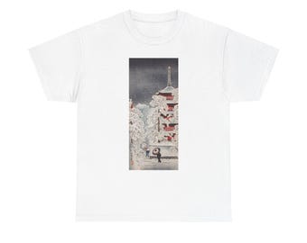Camiseta de arte japonés Ukiyo-e - Hasui Kawase "Ueno Kiyomizu-do en la nieve" - Camiseta gráfica de estética vintage - Camiseta clásica unisex de algodón