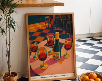 Italian Wine Print: More Wine, Less Stress - Kitchen Wall Art (Digital Download)