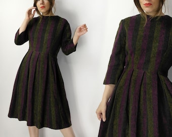60s Vintage German Pure Wool Dress – Elegant BMB Modell, Size 42, Retro Classic Mid-Century Fashion