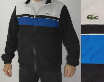 Vintage 90er Jahre Lacoste Windjacke Jacke | Retro Color Block Sportbekleidung | Seltene Designer Oberbekleidung
