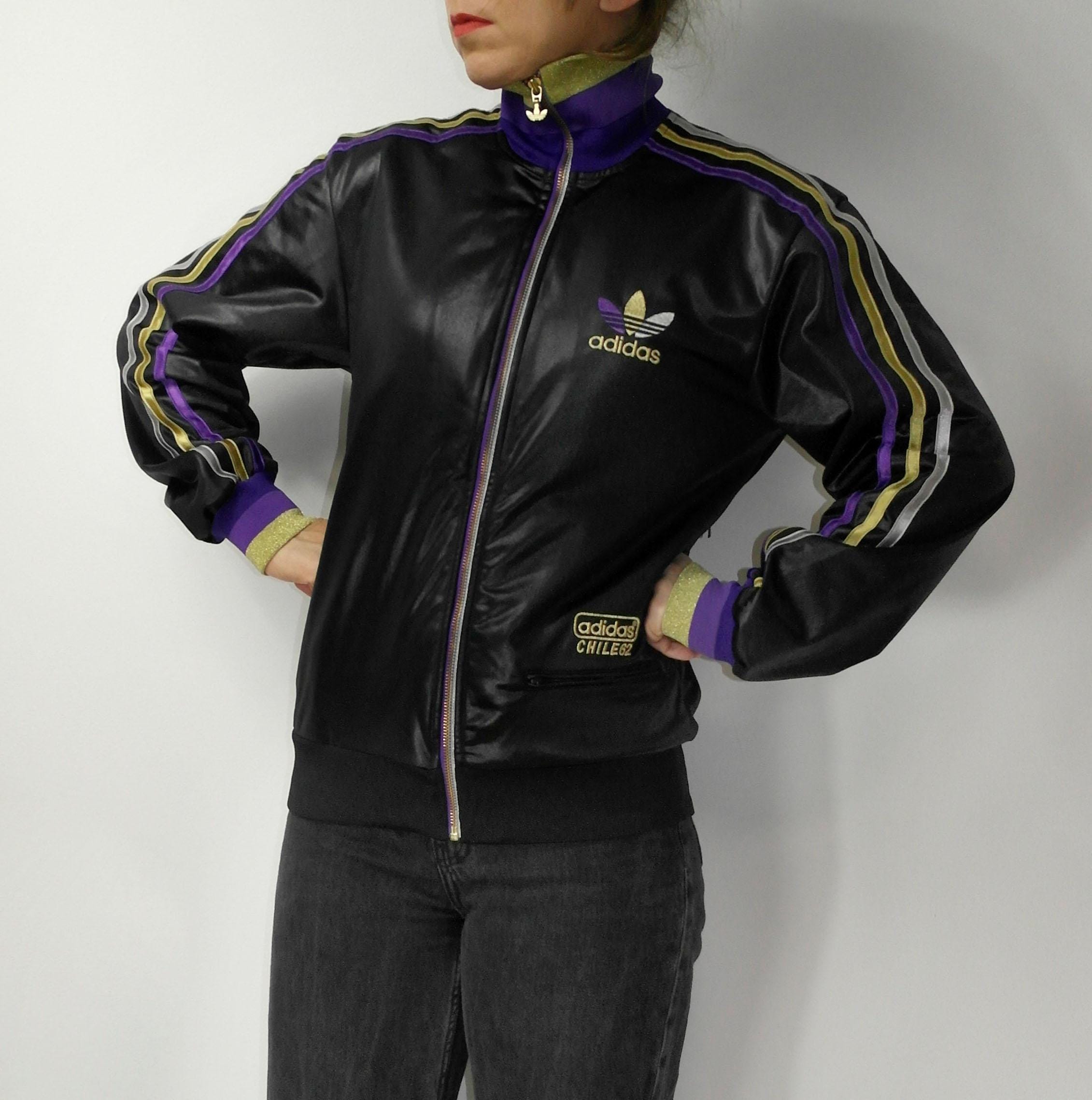 00s Adidas Chile 62 Black Shiny Track Jacket – Purple Gold Silver