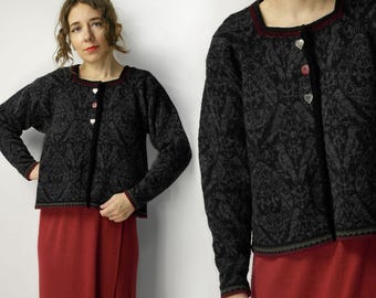 Vintage Norwegian Oleana wool Cardigan | Scandinavian Folk Knit Designer Sweater Size XS