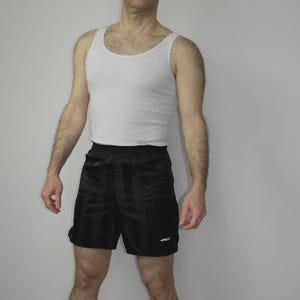 Vintage 90s Sprinter Running Shorts S – Black Shiny Apollo Striped Sportswear Gym Training Athletic Shorts Retro