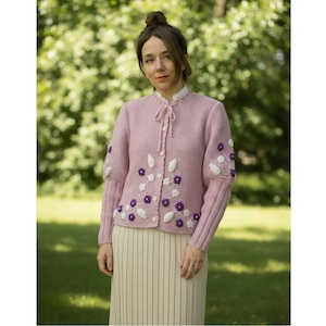 Cardigan in lana in stile folk vintage / Cardigan in stile Trachten tedesco / Ricamo floreale / Maglione con maniche a sbuffo / Arte popolare