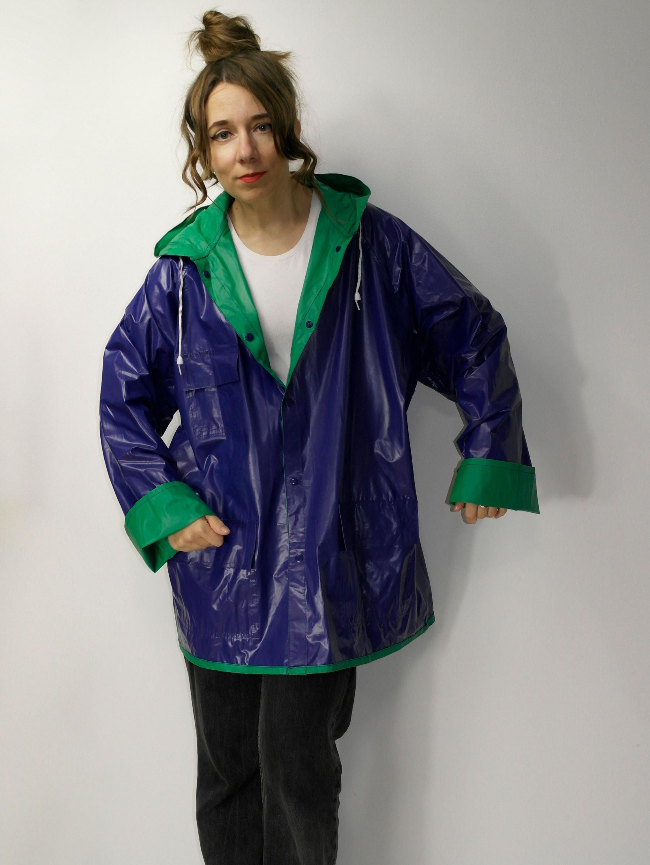 Vintage Reversible PVC Rain Jacket | Green Blue 80s Raincoat