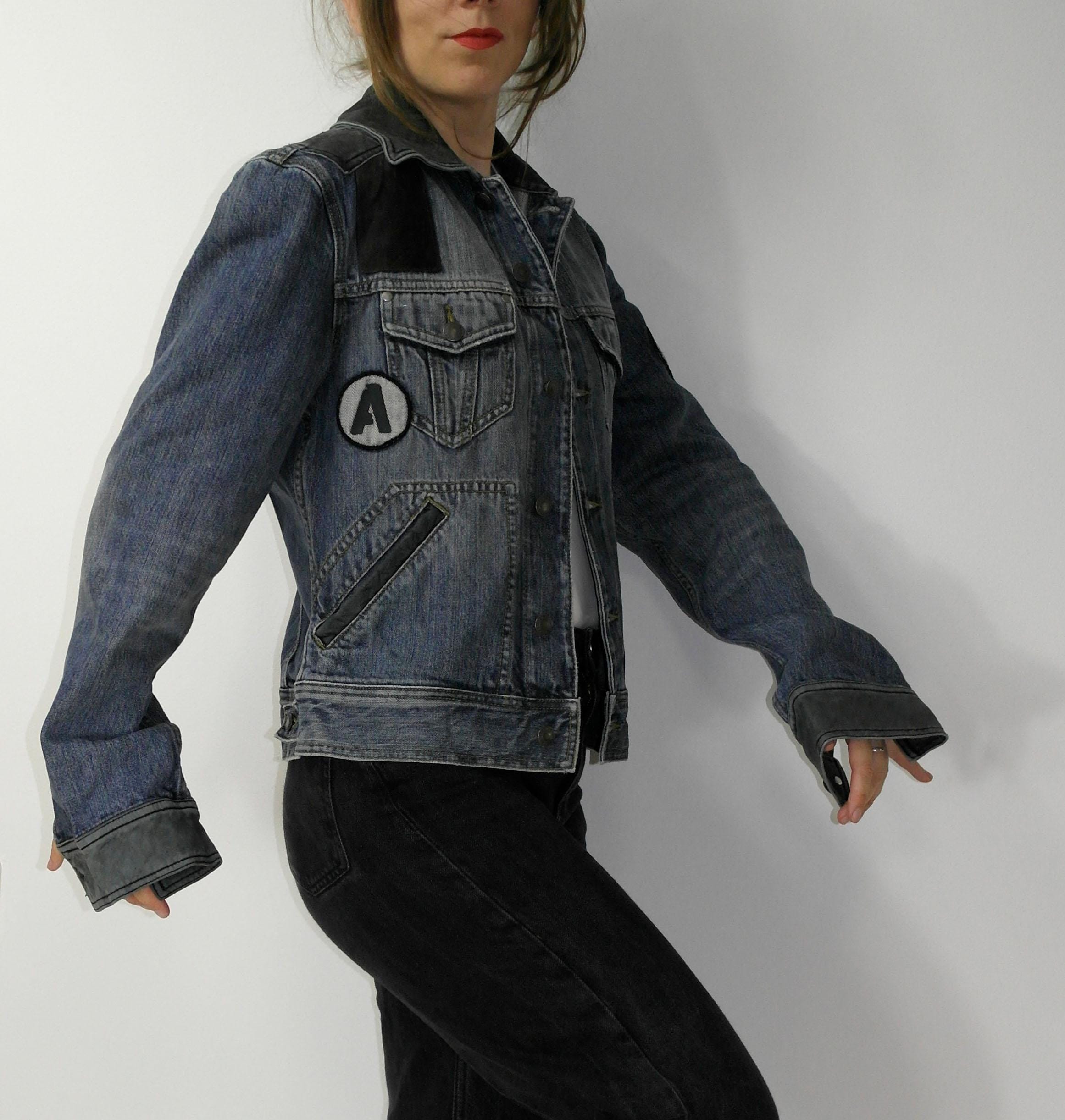 ジャケット・アウター vintage armani exchange denim jacket y2k Y2K Armani Exchange Denim Jacket Logo Patch Jean Jacket Leather