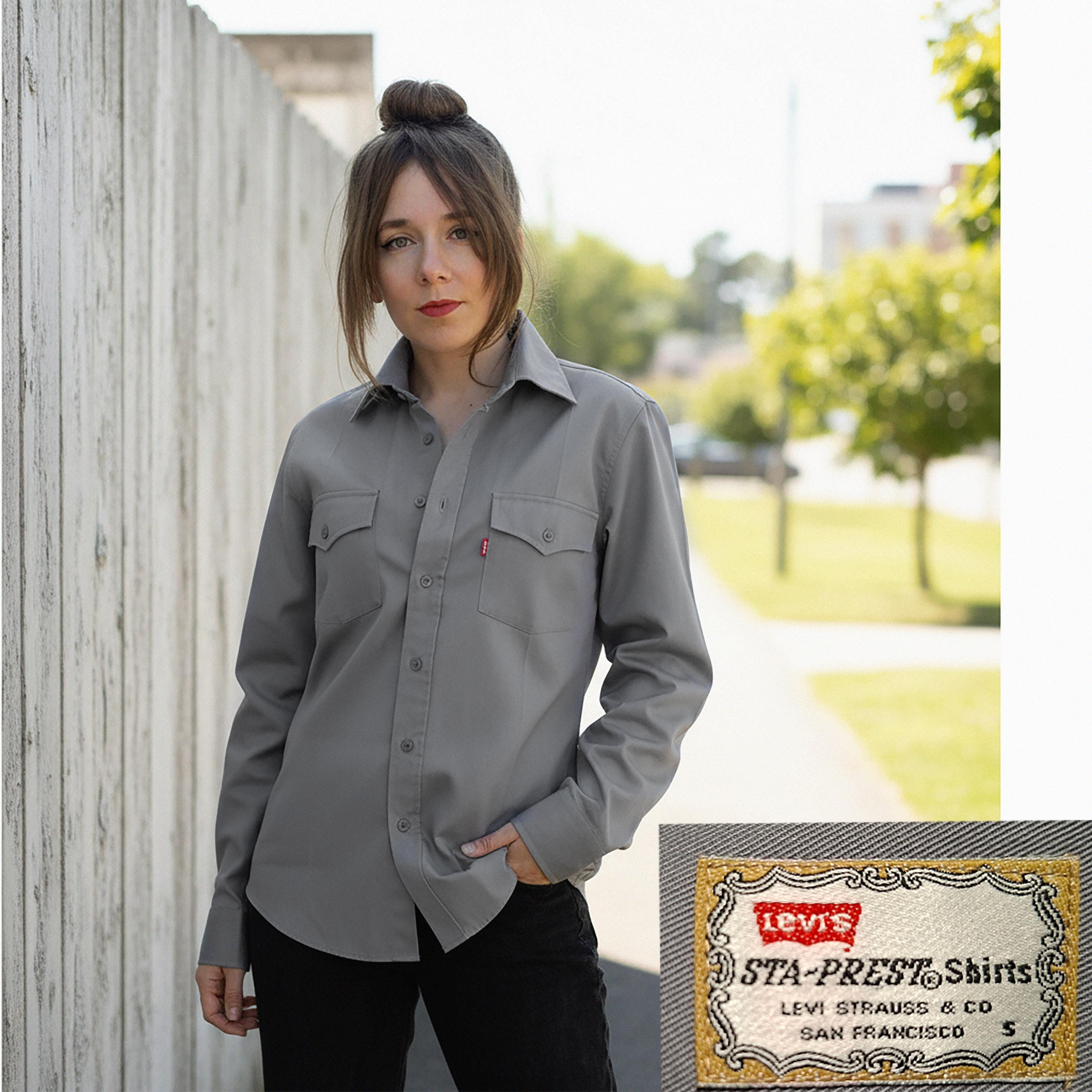 トップス tieme button up T-shirt-GRAY Vintage Levi's Sta-prest Shirt | Gray Western Style Button up