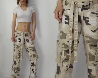 Y2K Bubblegum USA Cargo Jeans | Vintage Camo Streetwear Pants Size 9/10