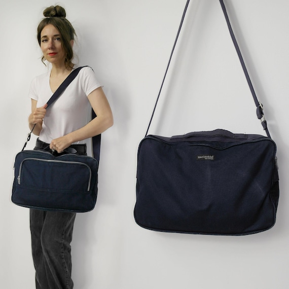 Vintage 70s Marimekko Bag / Rare Blue Canvas Messenger / Cotton