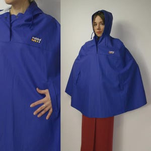 Rukka Blauer Regenmantel Poncho XS Vintage finnische wasserdichte Jacke mit Kapuze 90er Jahre Retro Oberbekleidung Unisex Regen Cape, kostenloser Versand in die USA