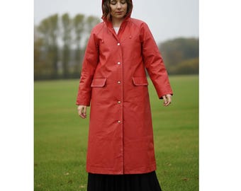 Vintage 70er Jahre Rukka PVC Regenmantel | Made in Finland Lange Rote Regenjacke Gr. 36