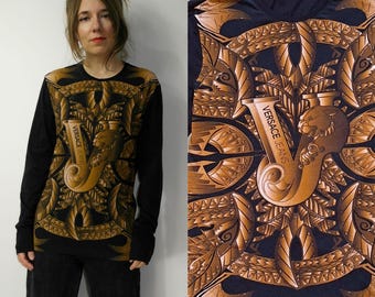 Vintage 00s Versace Jeans Top | Y2K Designer Cotton Shirt | Retro Italian Fashion Size M