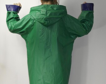 Vintage Reversible PVC Rain Jacket | Green Blue 80s Raincoat