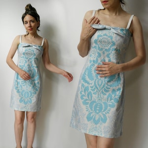 Vintage Marimekko Cotton Dress by Mika Piirainen | Scandinavian design Blue White  Summer Dress with Straps | Knee Length Dress Size 38