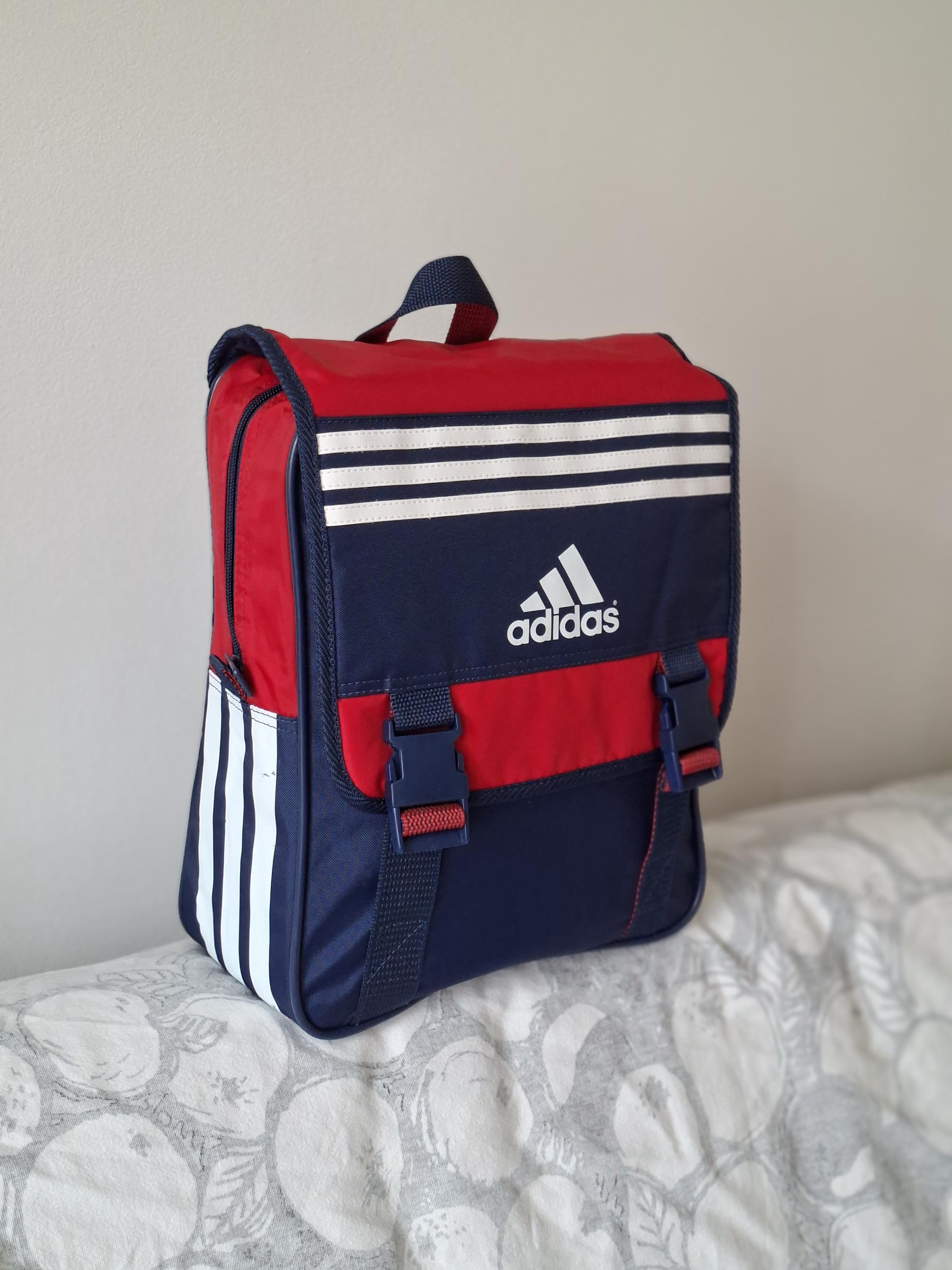 Vintage 90s Adidas Backpack | Unisex Navy Blue Red White Shoulder 