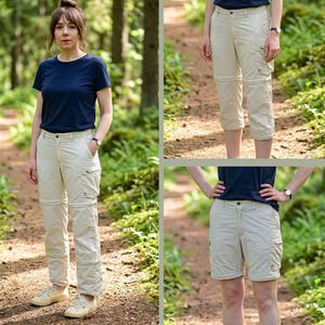 Pantalones convertibles de senderismo Fjallraven para mujer / Pantalones de trekking 3 en 1 que se transforman en shorts y capris con cremallera / Pantalones cargo para exteriores para mujer, talla 38