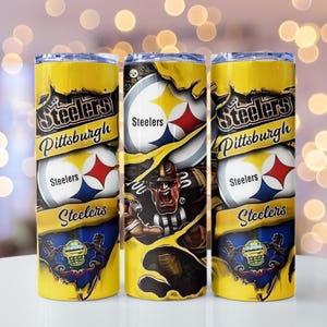 Bicchiere con effetto strappo dei Pittsburgh Steelers – Tazza isolata in acciaio inossidabile giallo e nero NFL
