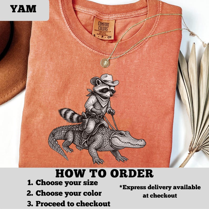 Vintage Cowboy Raccoon Riding Alligator T-Shirt, Western Animal Lover Tee, Vintage Wildlife Adventure Shirt, Funny Cartoon Ranch Tee image 5