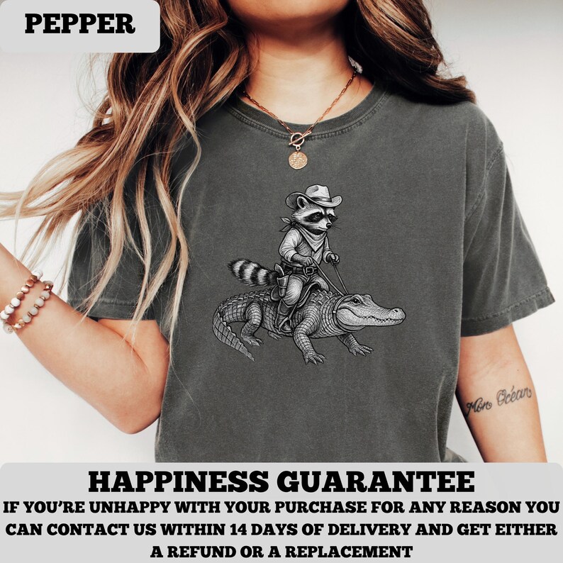 Vintage Cowboy Raccoon Riding Alligator T-Shirt, Western Animal Lover Tee, Vintage Wildlife Adventure Shirt, Funny Cartoon Ranch Tee image 2