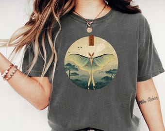 Luna moth shirt, japanese ukiyo-e luna moth tee, moon moth tshirt, vintage circle green moth, butterfly lover gift, spirit animal luna moth