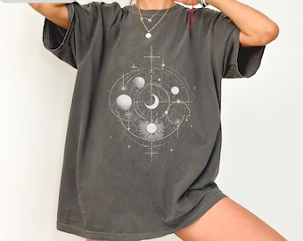 Celestial Moon And Stars Shirt, Cosmic Astronomy Tee, Lunar Phase T-Shirt, Astrology Lover Gift, Mystical Space Top, Night Sky Design Tee