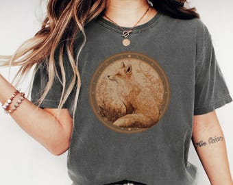 Vintage Fox Art Shirt, Woodland Animal Tee, Vintage Fox T-Shirt, Wildlife Top, Forest Animal Shirt, Fox Lover Gift, Fox Tshirt, Fox Shirt