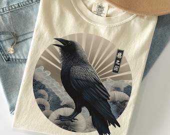 Raven Shirt, Ukiyo-e Raven Circle Tee, Vintage Japanese Crow T-Shirt, Gift for Raven Lover, Gothic Spirit animal raven top, raven lover gift
