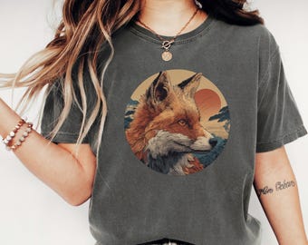 Retro Fox Animal Lover T-Shirt, Retro Wildlife Shirt, Nature Animal Art Tee, Forest Lover Gift Top, Outdoorsy Fox Graphic Tee, japanese fox