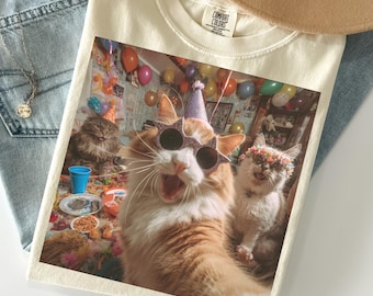 Funny Cat Party Shirt, Cat Birthday Tee, Cat Party T-Shirt, Cat Festive Shirt, Cat Fan Gift, Cute Cat Top, Cat Birthday Shirt