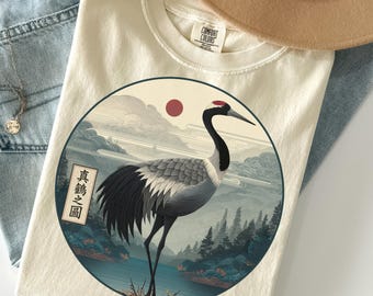 Japanese Crane T Shirt, Japanese Crane Tee, Asian Crane Shirt, Asian Crane T Shirt, Traditional Crane Top, Wildlife Bird Shirt, Crane Tshirt