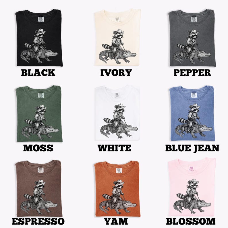 Vintage Cowboy Raccoon Riding Alligator T-Shirt, Western Animal Lover Tee, Vintage Wildlife Adventure Shirt, Funny Cartoon Ranch Tee image 7