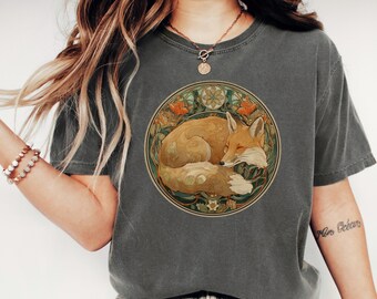Fox Nature T-Shirt, Sleeping Fox Tee, Woodland Animal Shirt, Wildlife Top, Forest Animal Gift, Fox T Shirt, Fox Shirt, Fox Tshirt