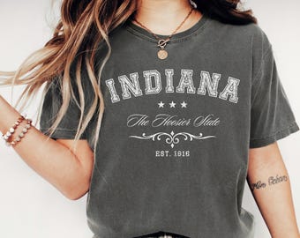 Retro Indiana T-Shirt, Vintage Hoosier State Shirt, Retro State Pride Tee, Indiana Established 1816 Top, Travel Souvenir Shirt, Indiana tee