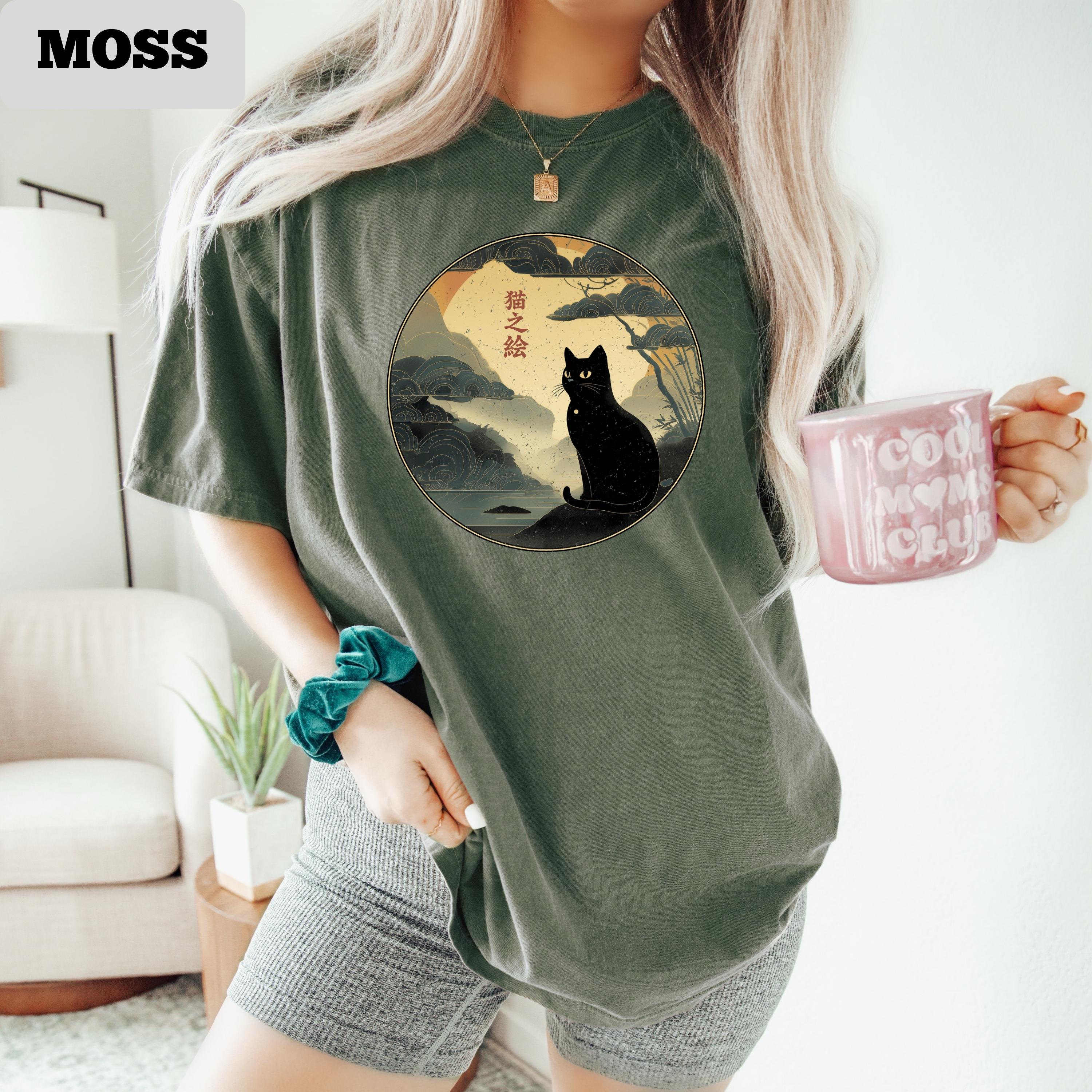 Ukiyo-e Cat Shirt, Japanese Style Black Cat Tee, Vintage Asian