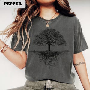 Detailed tree of life with roots T-Shirt, intricate botanical line art oak, nature lover tee, forest core shirt, woodland scene top, roots