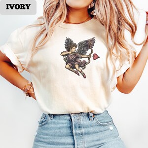 Cupid with heart arrow T-Shirt, vintage cherub archer tee, romantic angel love shirt, Valentine’s day love amor unisex couple lover gift top
