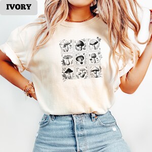 Mushrooms shirt, mushrooms 3x3 grid T-Shirt, Hand-drawn ink fungi art, forager gift, cottagecore fungi, vintage linework, nine mushrooms tee