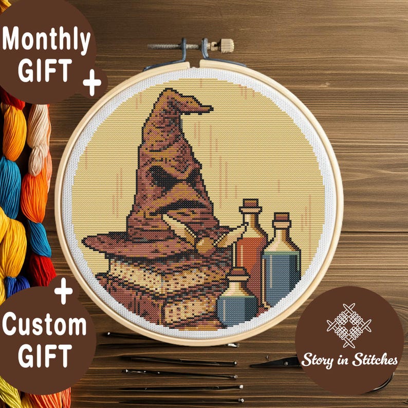 Wizard Hat Magic Cross Stitch Pattern, Potion Books Fantasy Decor (PDF ...