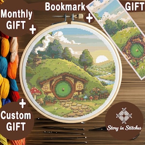 Cottagecore Hobbit House Cross Stitch Pattern, Cozy Home in the Hills (PDF Download)