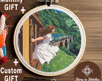 Mädchen im Zug Kreuzstich-Muster, Malerische Bergbahn (PDF Download)