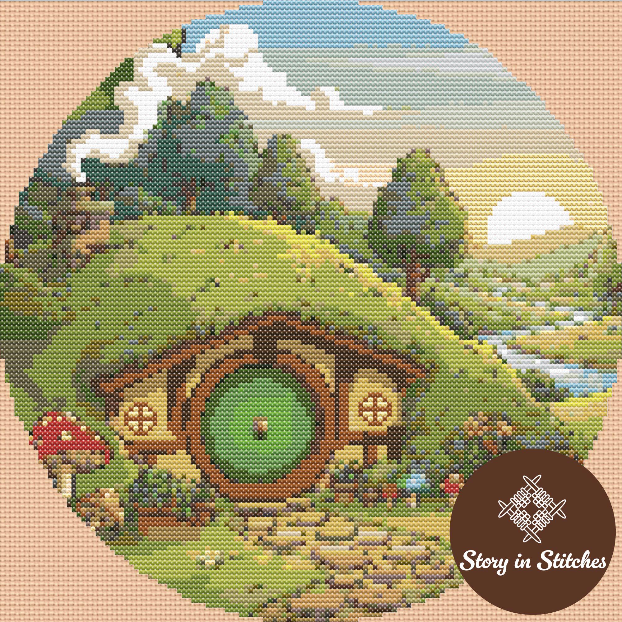 Cottagecore Hobbit House Cross Stitch Pattern, Cozy Home in the Hills ...