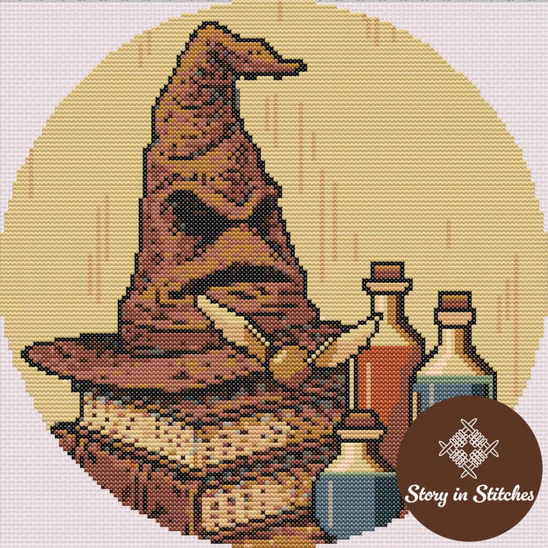 Wizard Hat Magic Cross Stitch Pattern, Potion Books Fantasy Decor (PDF ...