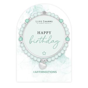 Feliz Aniversário - Pulseira de cristal menta com mensagem de afirmação