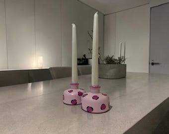 Pink Stone Look Candle Holder Set