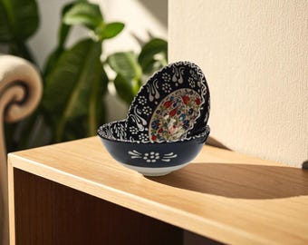 Set of 2 Handmade Ceramic Bowls – 12 cm Turkish Tile Design – Small Decorative Dishes