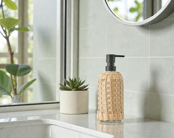 Cream Rattan Soap Dispenser