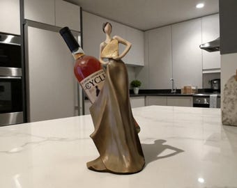 Handmade Wine Holder – 34 cm Abstract Woman Sculpture – Artistic Wine Rack Decor