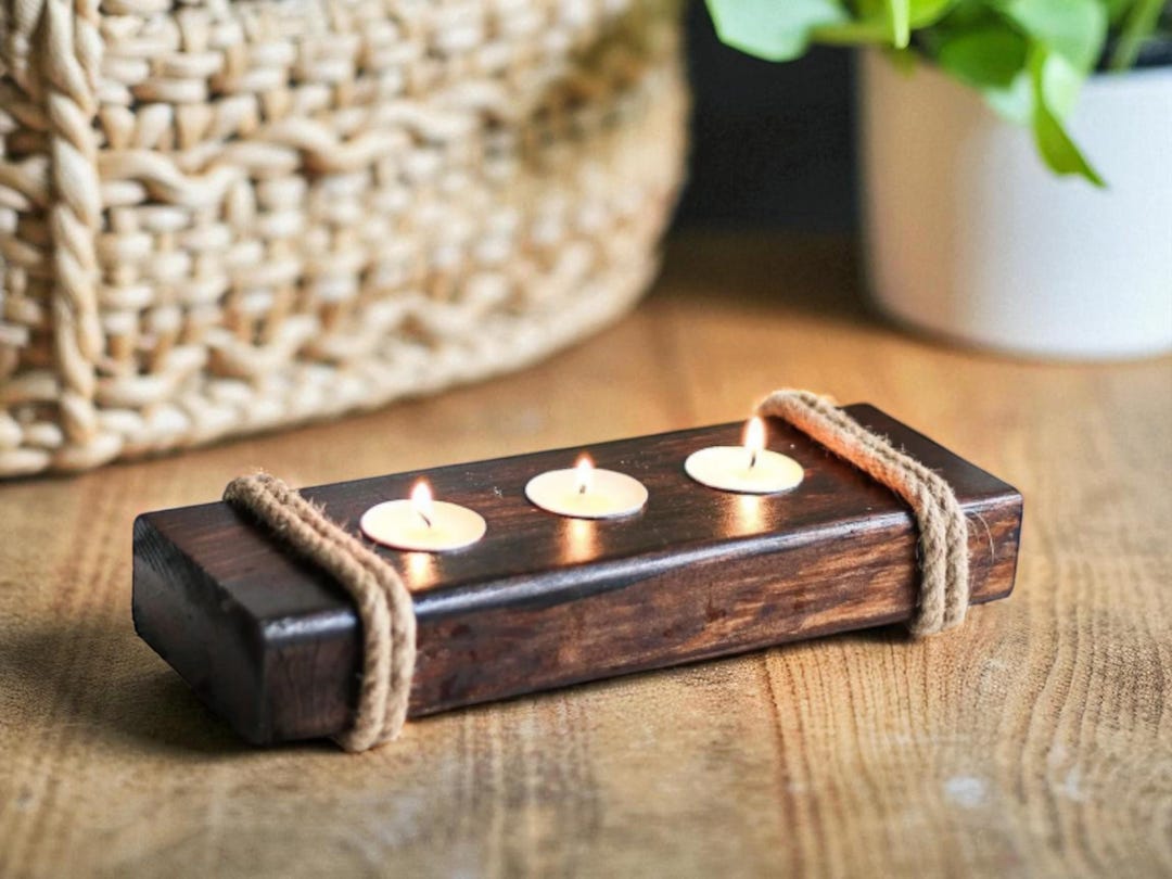 Candle Rope Wooden Rope Decorative Candle Holder – (includes Candles) 8x24 Cm - Etsy