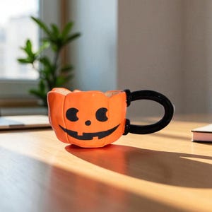 Mug orange citrouille fait main en céramique – Tasse inspirée de l&#39;automne, 200 ml